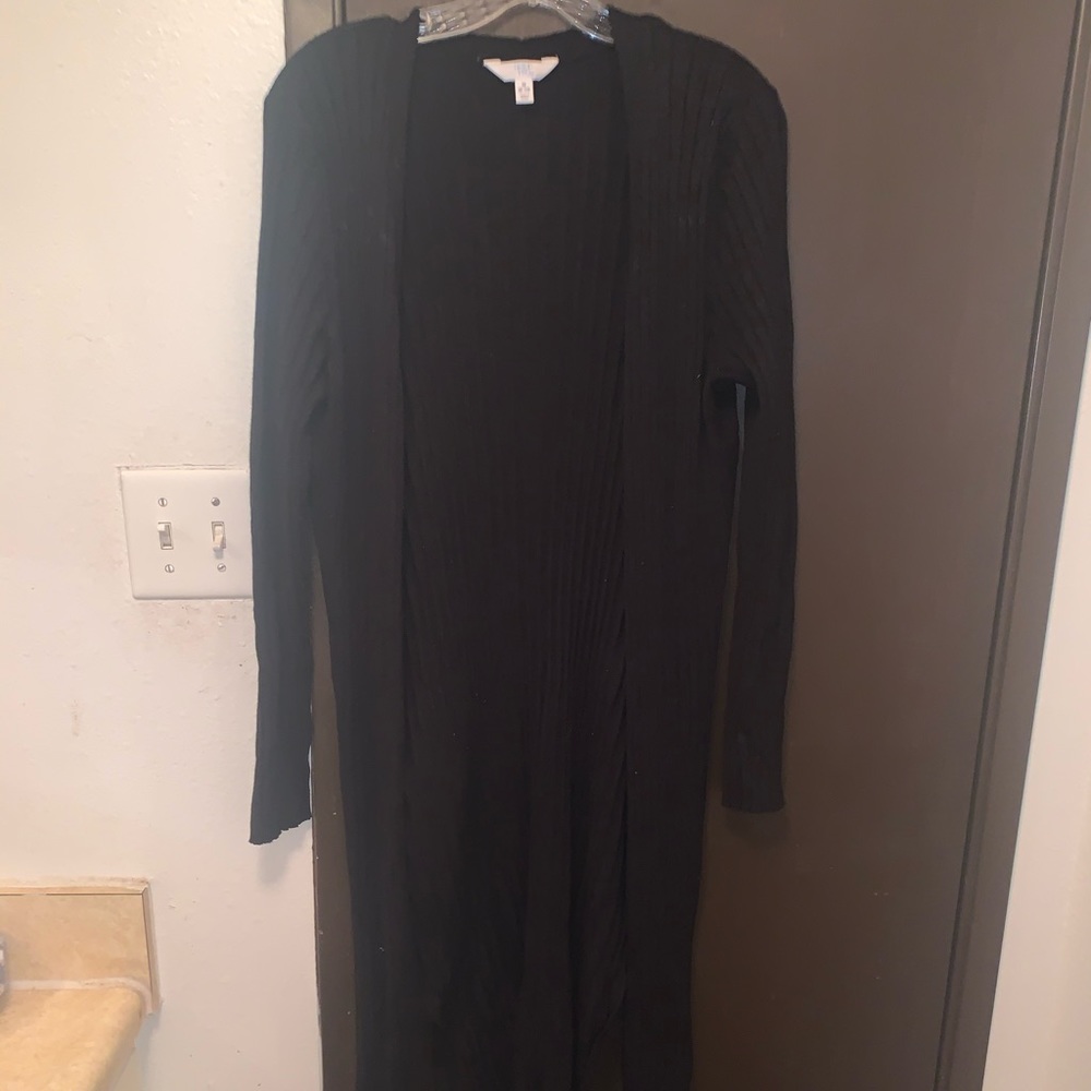 Black Long Sleeve Button Up Cardigan with Slits